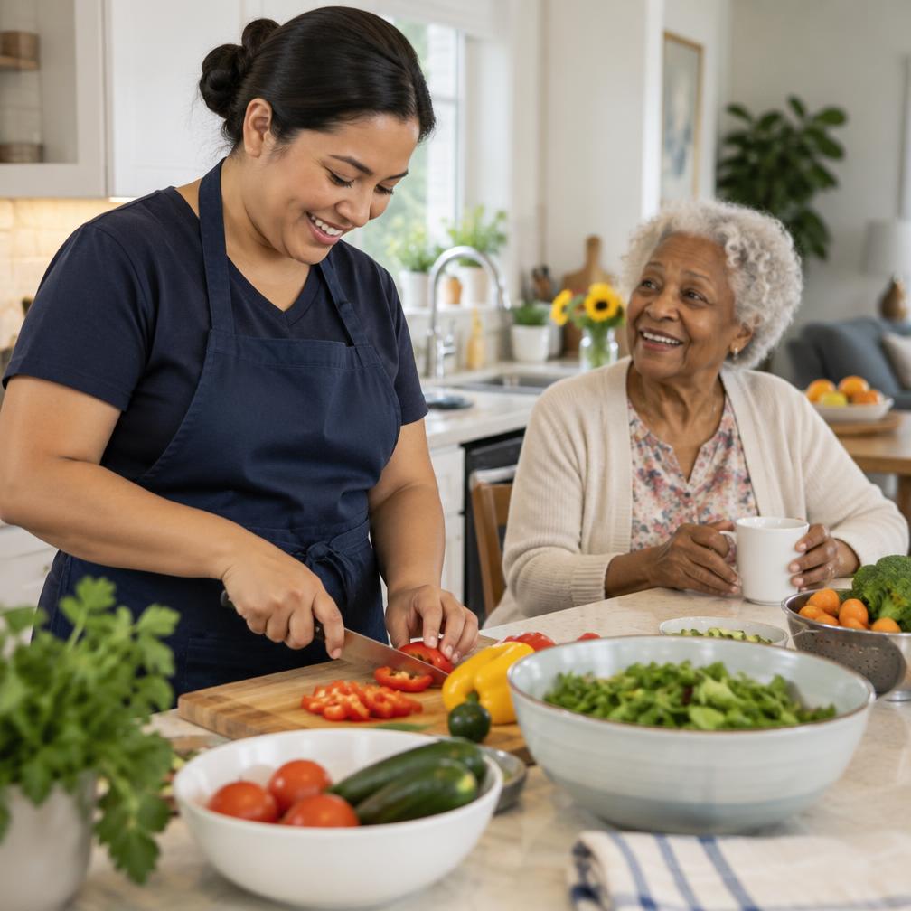 Lovadens Care client enjoying companionship and support at home in Broward County